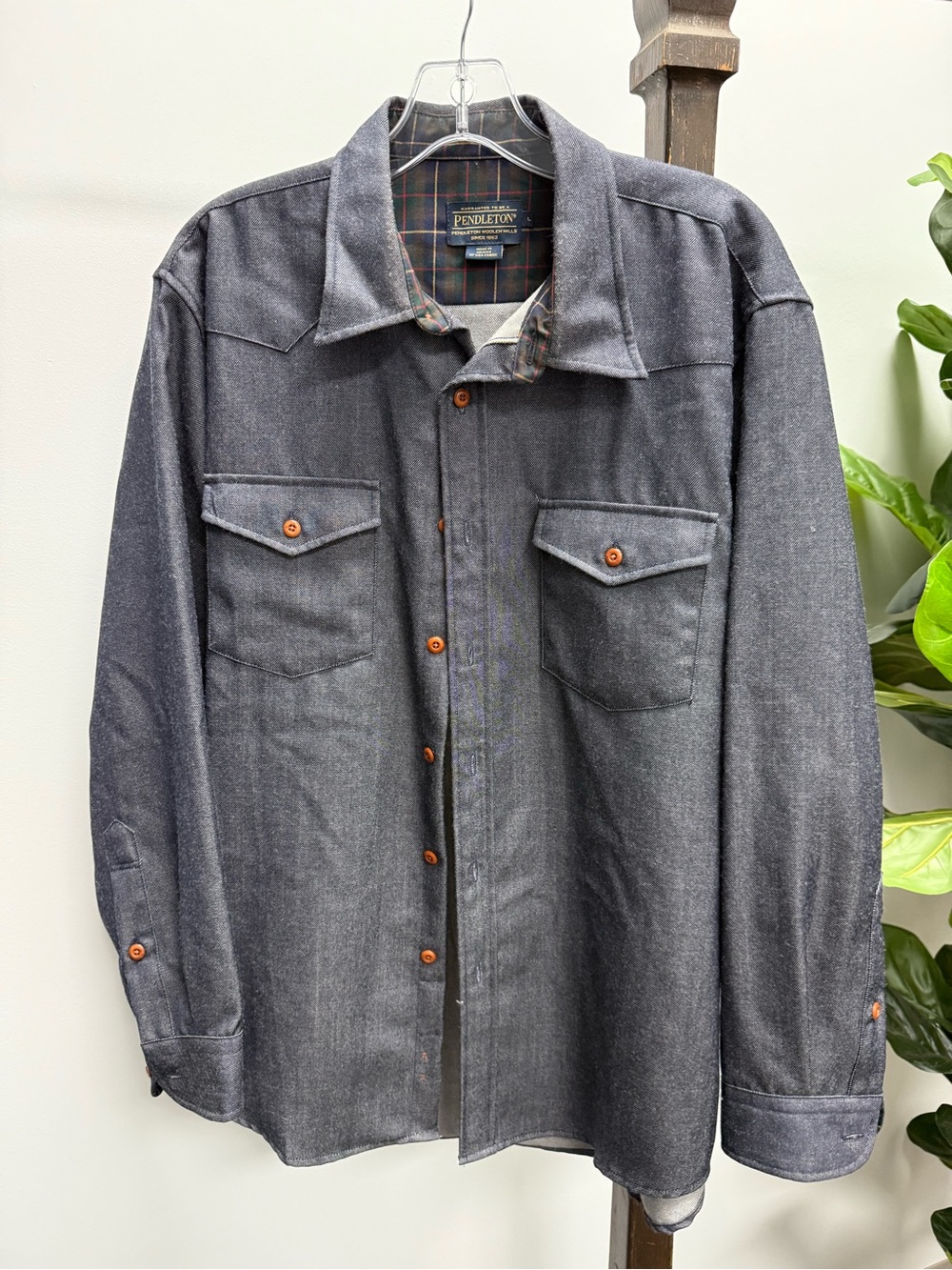 Pendleton Gray Wool-Blend Plaid-Lined Jacket